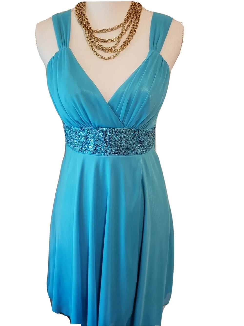 Love Tease Juniors Blue Party Prom Wide Strap Sequined Party Scarf Hem Dress 5